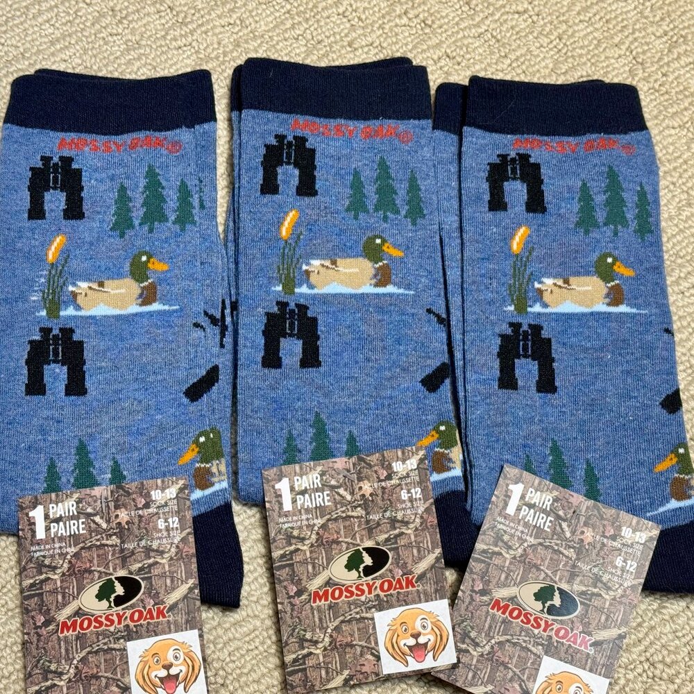 3 Mossy Oak Ducks New Novelty Crew Socks Size 6-12/13 - Men's/Women's -
